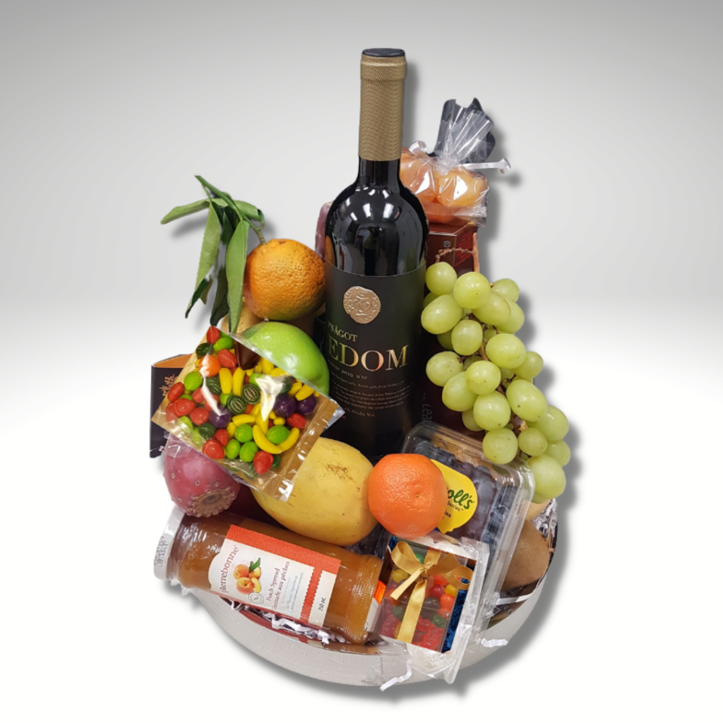 Decadent gift with Wine, Chocolate and exotic Fresh Fruit for Passover